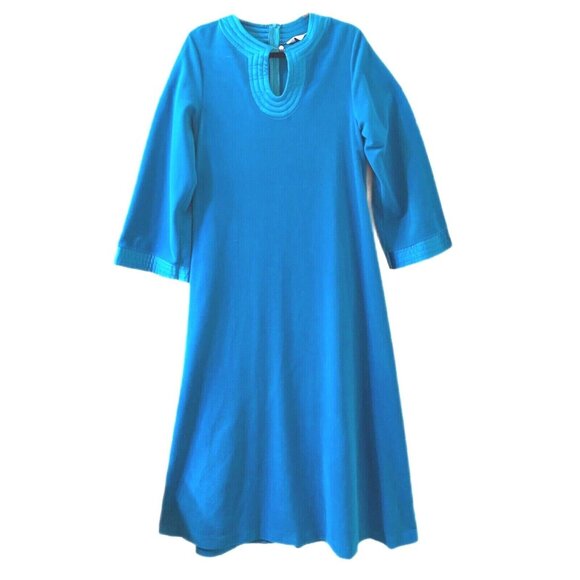 Vanity Fair Other - Vintage Vanity Fair Bath Robe M Turquoise Blue Neck Sleeve Trim Pearl Button Zip